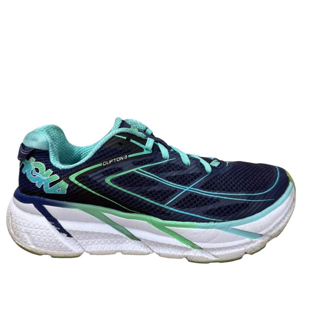 HOKA ONE ONE Clifton 3 Womens Size 7 Running Shoes Blue Teal Chunky Sneaker
